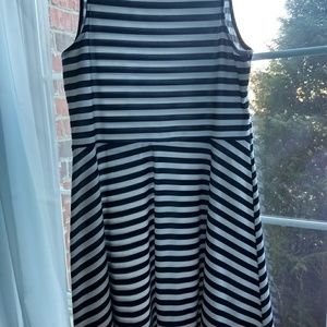 Black and white stripe fit and flare dress